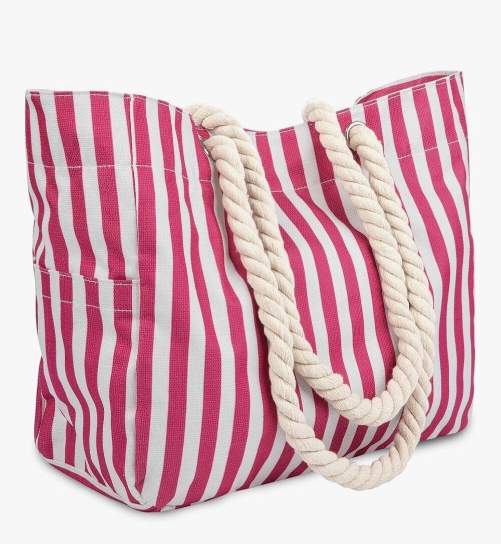 OdyseaCo Pink Stripe Canvas Beach Bag & Pool Bag - Large Beach Bags